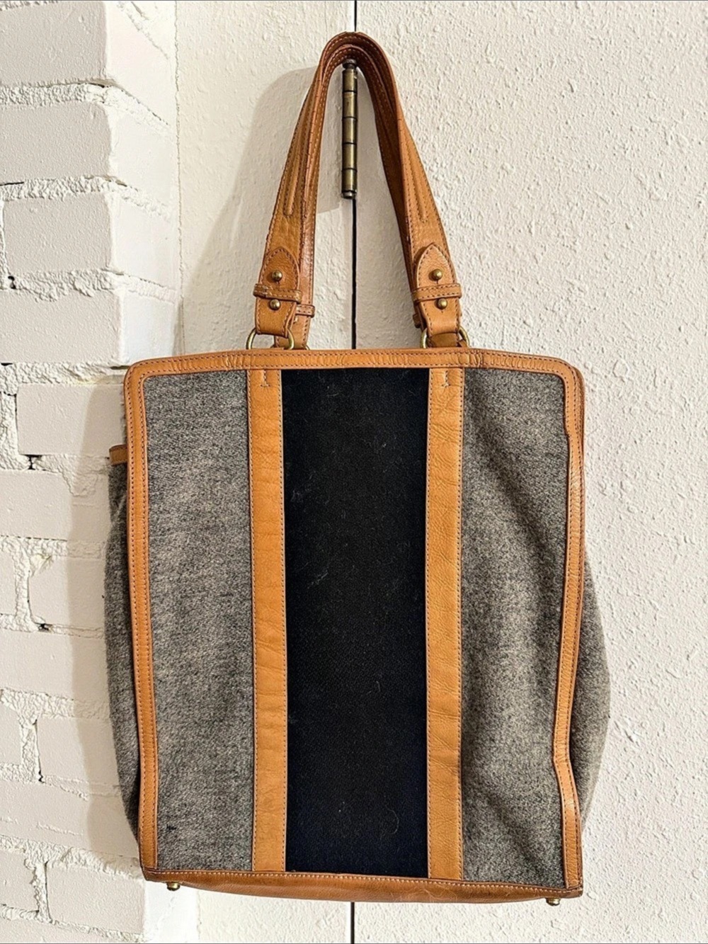 Steven Alan Color Block Leather-Trim Tote in Brown & Gray